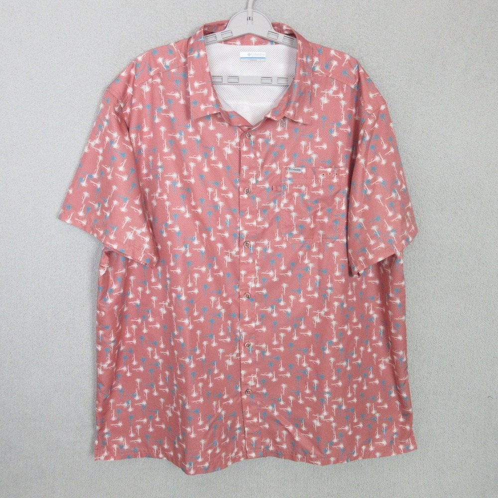 Columbia PFG Shirt Mens XXL Salmon Pink Fly Fishing Lure Vented Short Sleeve